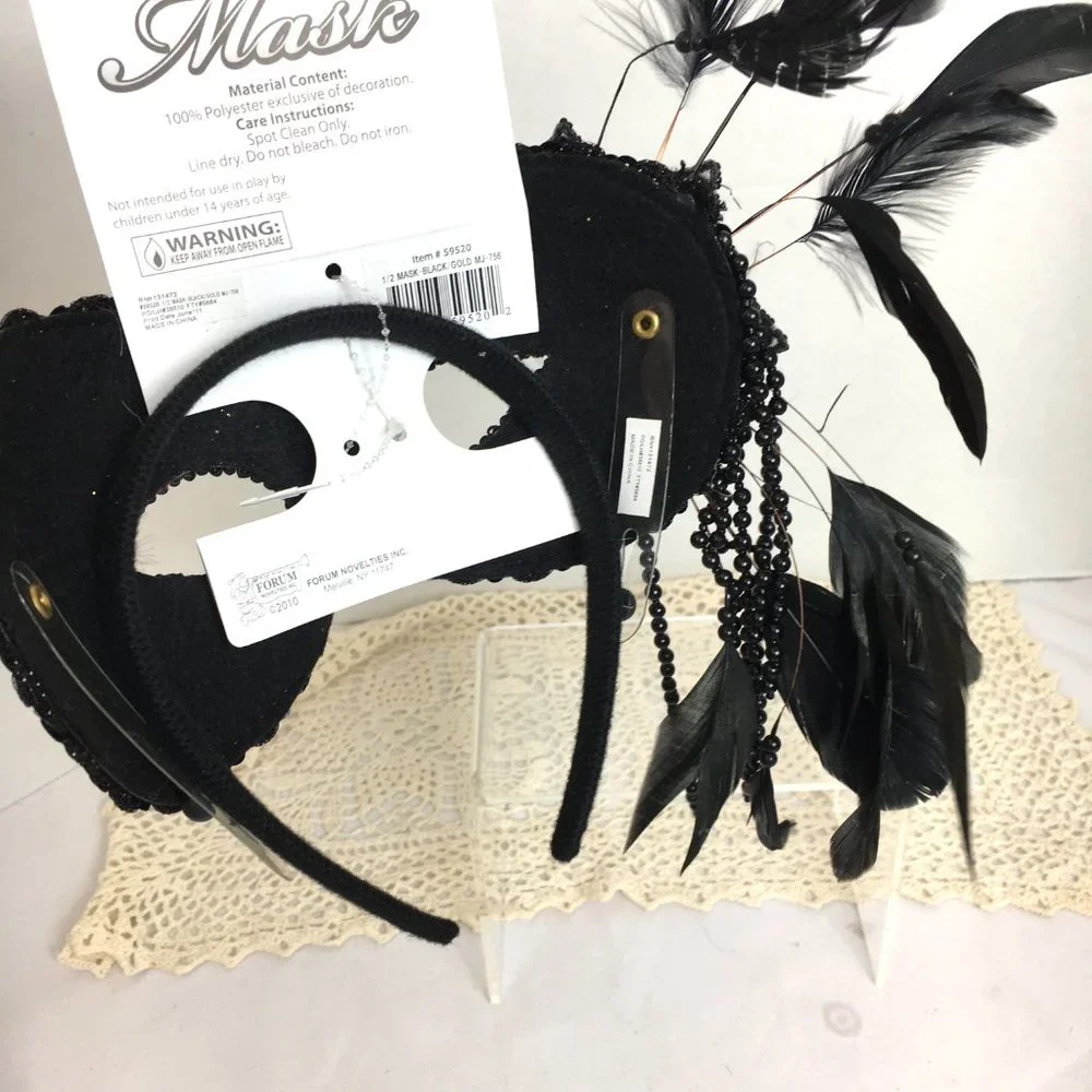 Venetian Halloween Gold Blk Half Mask NOS NWT